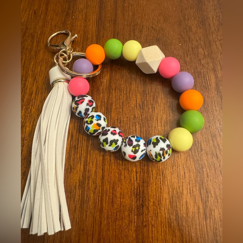 🌹Chunky Bead Bracelet Keychain Multicolor‎ Leopard